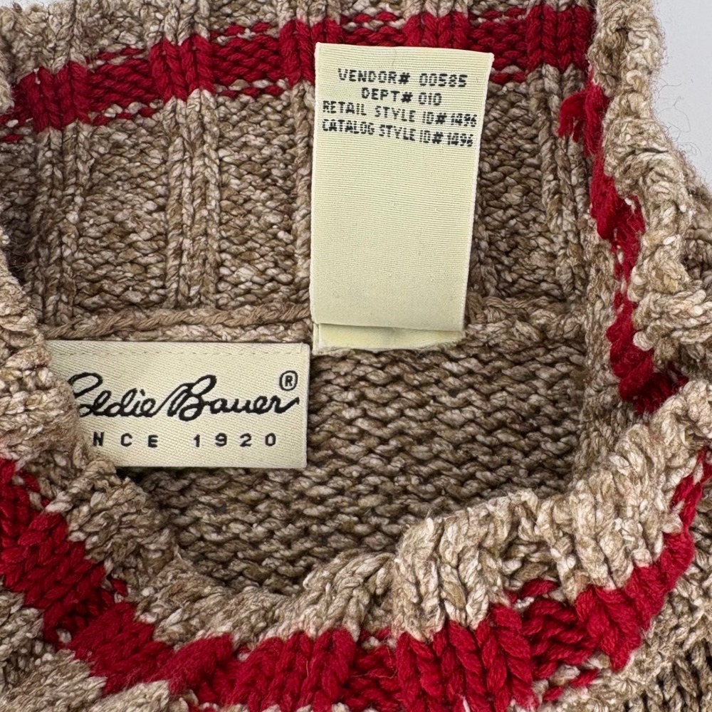 Eddie Bauer Fair Isle Sweater Womens Petite S Tan Silk Wool Reindeer Mock Neck - Picture 5 of 6